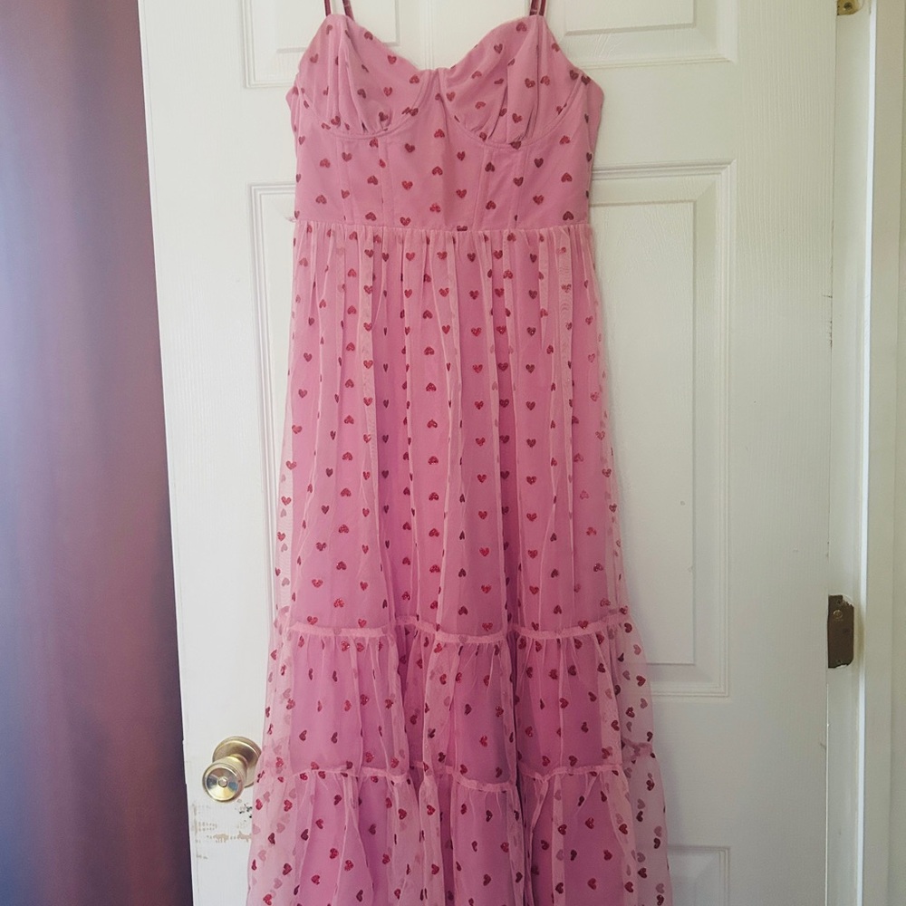 Betsey Johnson Pink Maxi Dress with Heart Pattern